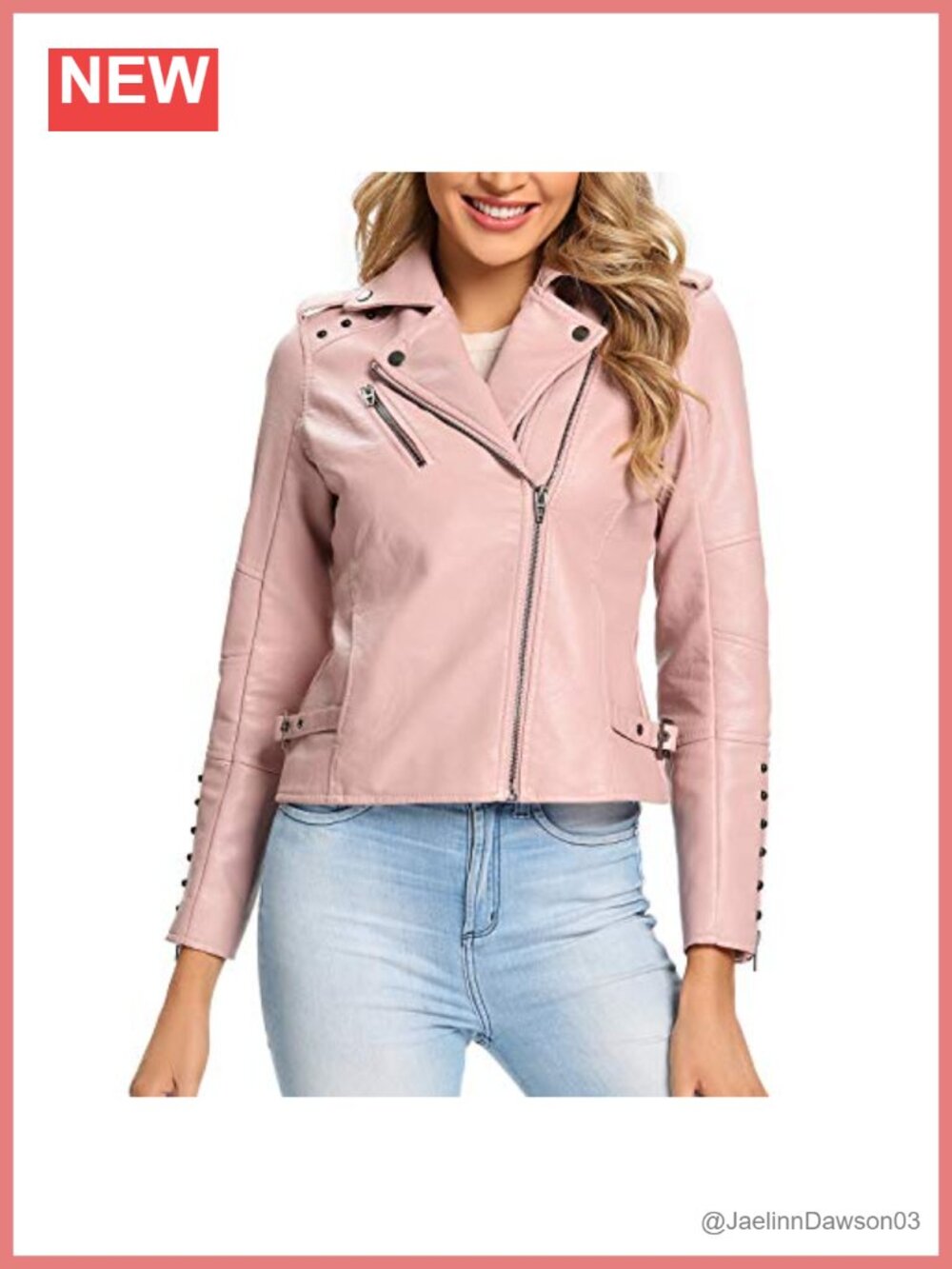 Womens Faux Leather Jacket Double Zip Up Moto Biker Coat with Rivets